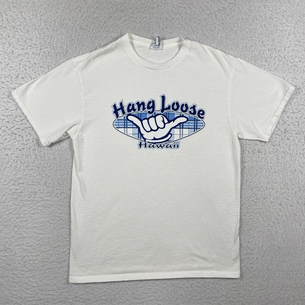 Hang Loose Shirt‎ Mens Medium White Hawaii Surfer Islands Skater Beach Vacation